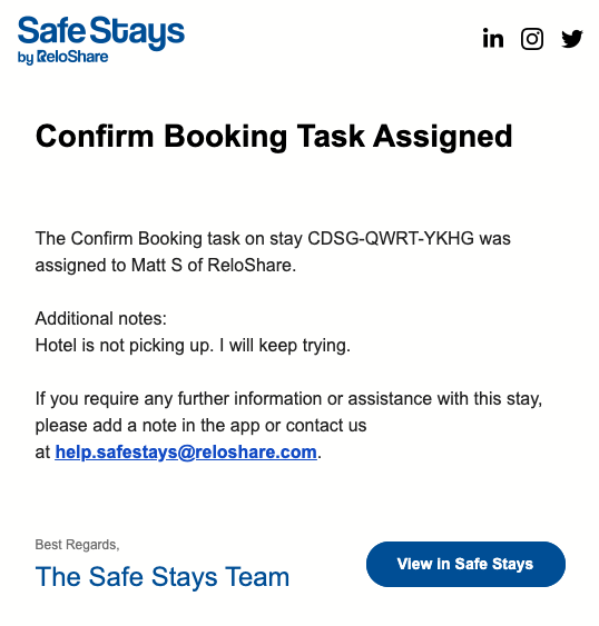 Task Assigned Email Screenshot